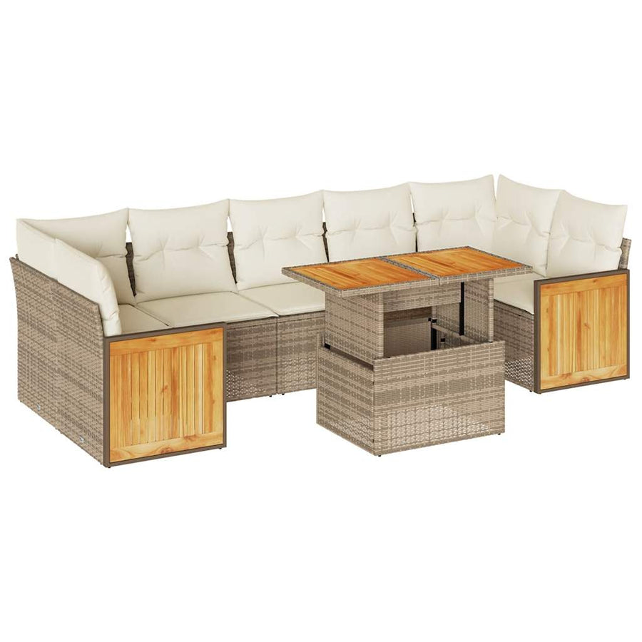 8-delige Loungeset met kussens poly rattan acacia beige