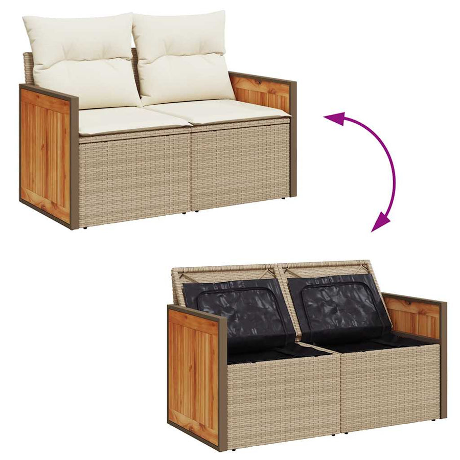 8-delige Loungeset met kussens poly rattan acacia beige