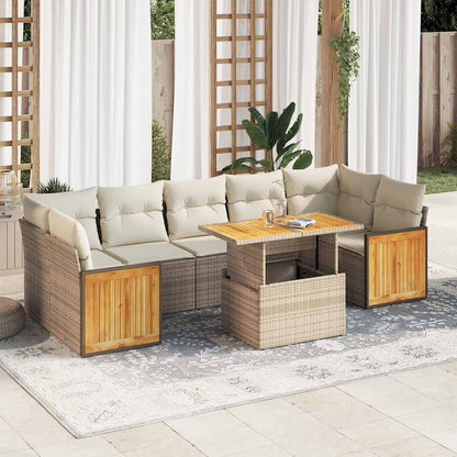 8-delige Loungeset met kussens poly rattan acacia beige