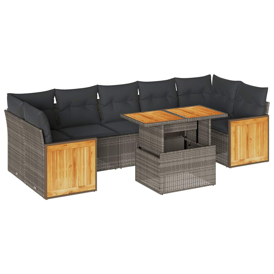 8-delige Loungeset met kussens poly rattan acacia grijs
