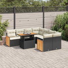 9-delige Loungeset met kussens poly rattan acacia zwart