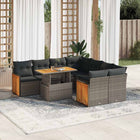 9-delige Loungeset met kussens poly rattan acacia grijs