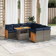 Loungeset 9-delig poly rattan acacia grijs