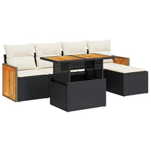6-delige Loungeset met kussens poly rattan acacia zwart