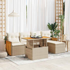 Loungeset 6-delig poly rattan acacia beige