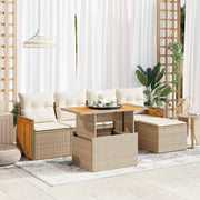 Loungeset 6-delig poly rattan acacia beige