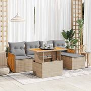 Loungeset 6-delig poly rattan acacia beige