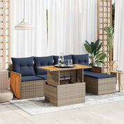 Loungeset 6-delig poly rattan acacia grijs