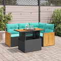 5-delige Loungeset met kussens poly rattan acacia zwart