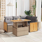 Loungeset 5-delig poly rattan acaciahout beige
