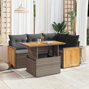 Loungeset 5-delig poly rattan acacia grijs