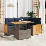 Loungeset 5-delig poly rattan acacia grijs