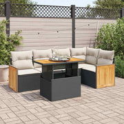 Loungeset 6-delig poly rattan zwart met kussens