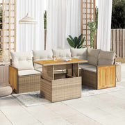 Loungeset 6-delig poly rattan acacia beige