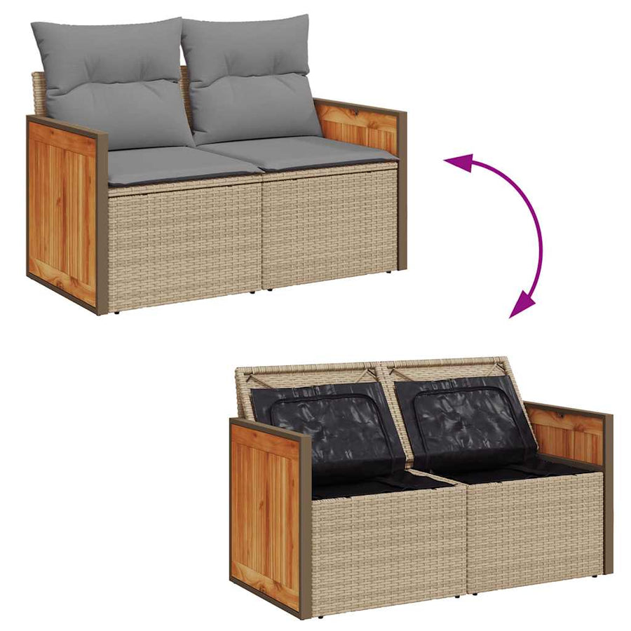 6-delige Loungeset met kussens poly rattan acacia beige