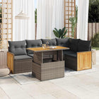 6-Piece Lounge Set with Cushions Poly Rattan Acacia Grey