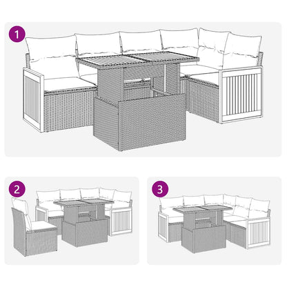 6-delige Loungeset met kussens poly rattan acacia grijs