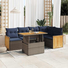 6-Piece Lounge Set with Cushions Poly Rattan Acacia Grey