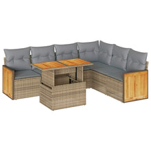 7-delige Loungeset met kussens poly rattan acacia beige