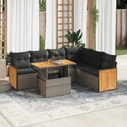 Loungeset 7-delig poly rattan acacia grijs