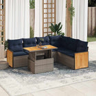 7-piece Lounge Set with Cushions Poly Rattan Acacia Grey