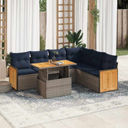 Loungeset 7-delig poly rattan acacia grijs