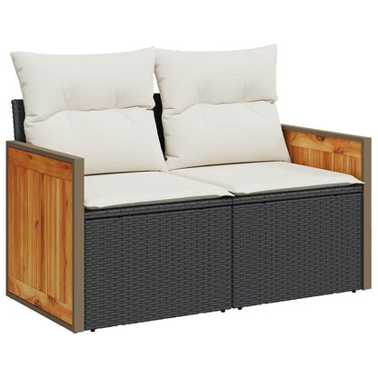 9-delige Loungeset met kussens poly rattan acacia zwart