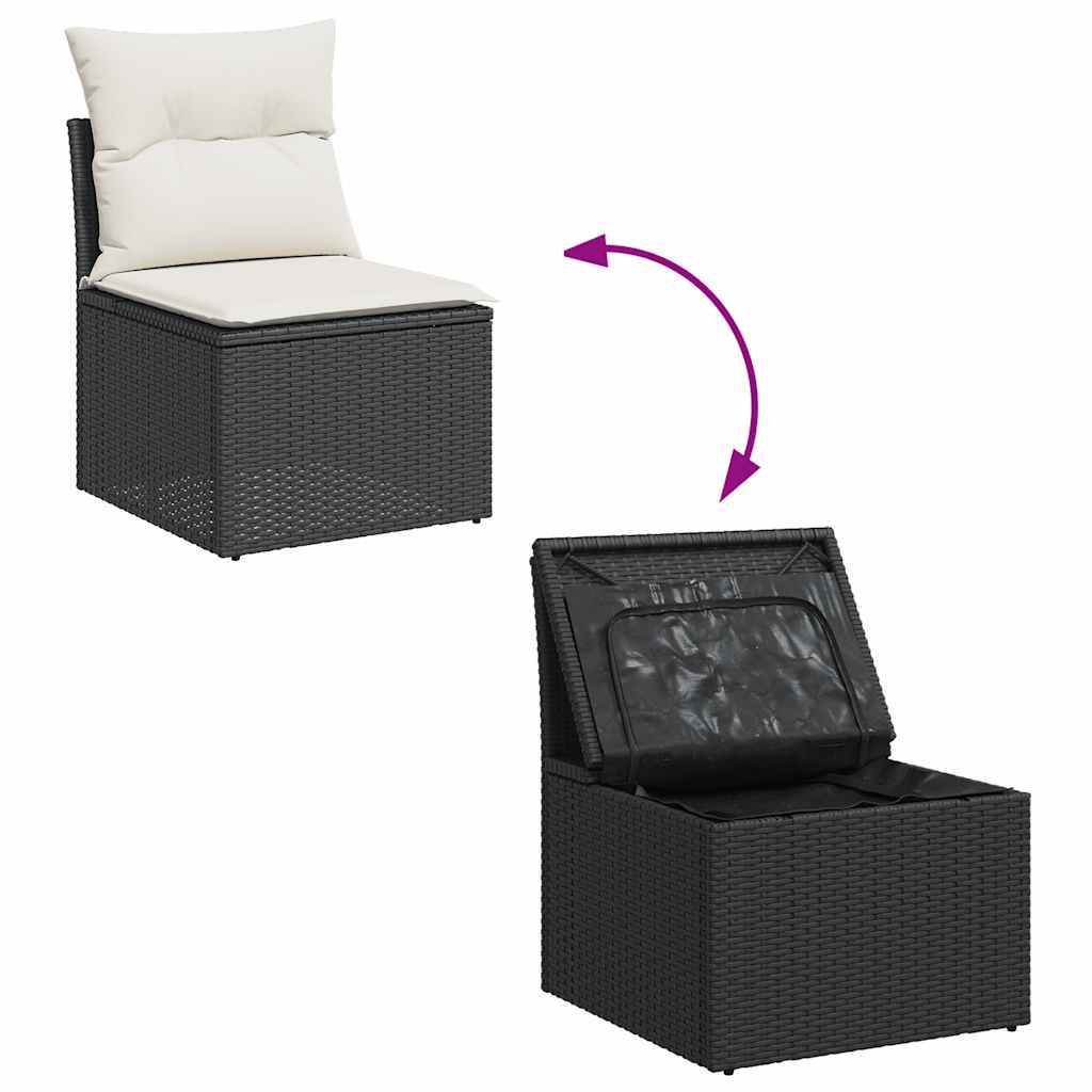9-delige Loungeset met kussens poly rattan acacia zwart