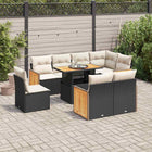 9-delige Loungeset met kussens poly rattan acacia zwart