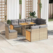 Loungeset 9-delig poly rattan acacia beige