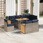 9-piece Lounge Set with cushions poly rattan acacia grey