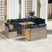 Loungeset 9-delig poly rattan acacia grijs
