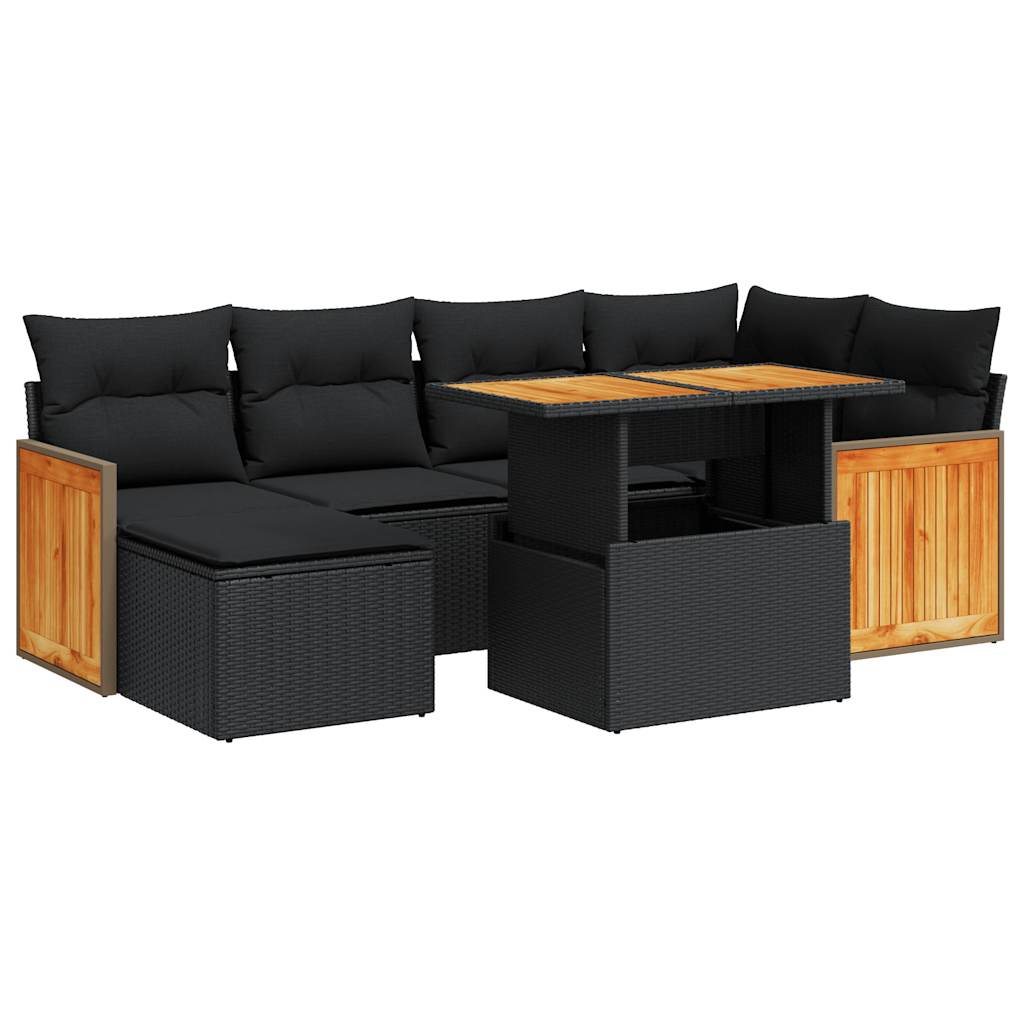 8-delige Loungeset met kussens poly rattan acacia zwart