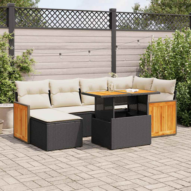 8-delige Loungeset met kussens poly rattan acacia zwart