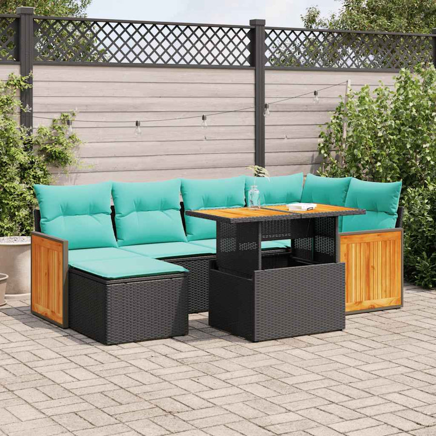 7-delige Loungeset met kussens poly rattan acacia bruin