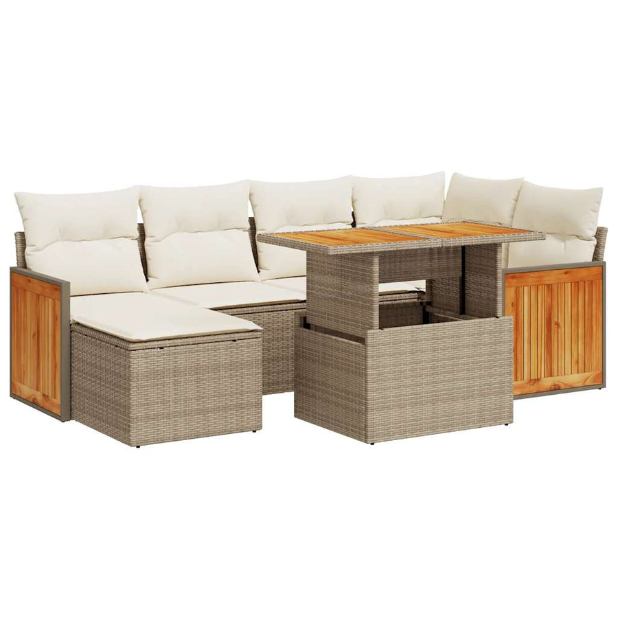 8-delige Loungeset met kussens poly rattan acacia beige