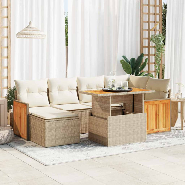 8-delige Loungeset met kussens poly rattan acacia beige