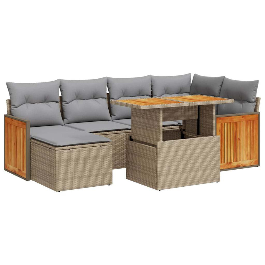 8-delige Loungeset met kussens poly rattan acacia beige