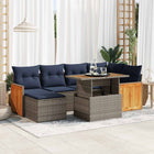 Loungeset 7-delig poly rattan grijs met blauwe kussens