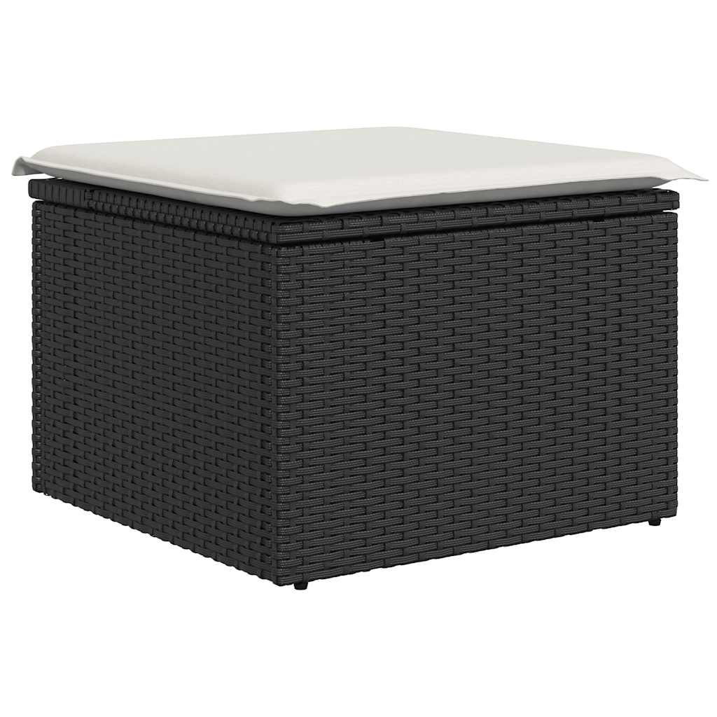 7-delige Loungeset met kussens poly rattan acacia zwart