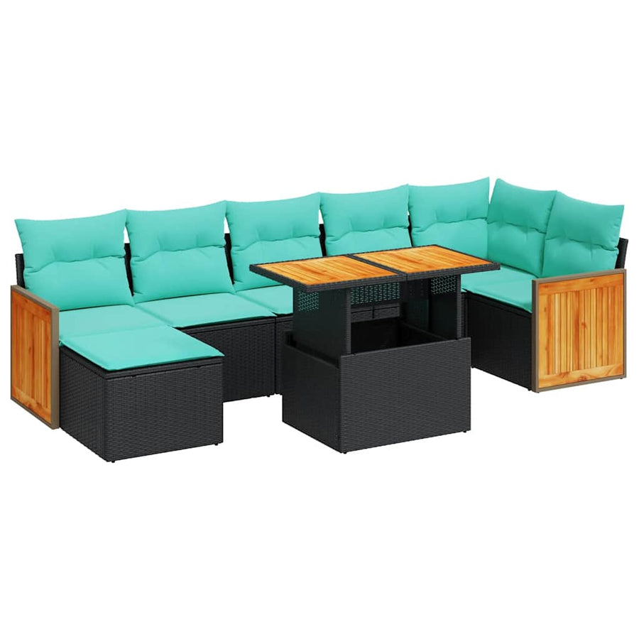 8-delige Loungeset met kussens poly rattan acacia grijs