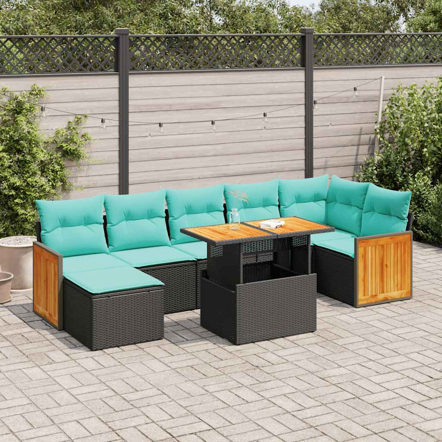 8-delige Loungeset met kussens poly rattan acacia grijs