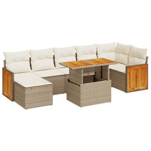 7-delige Loungeset met kussens poly rattan acacia beige