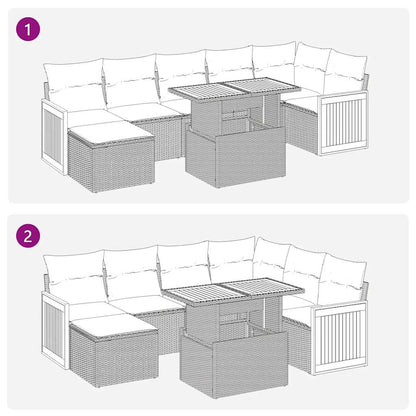 7-delige Loungeset met kussens poly rattan acacia beige