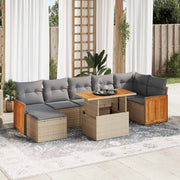 Loungeset 7-delig poly rattan acacia beige