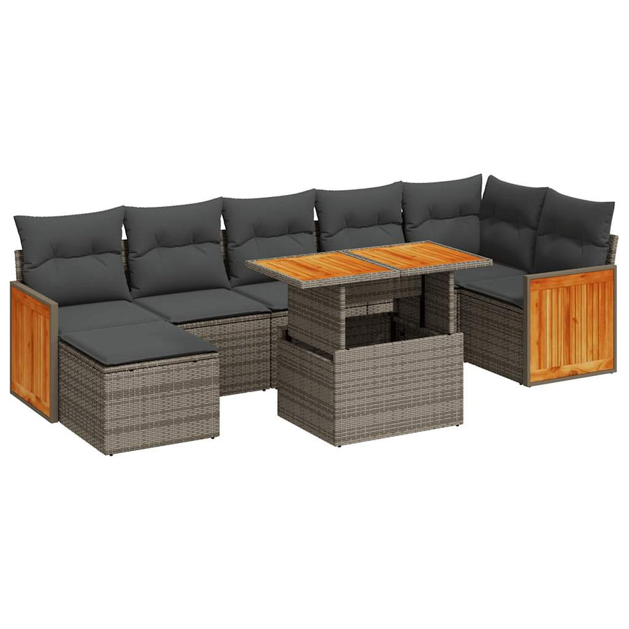 7-delige Loungeset met kussens poly rattan acacia grijs