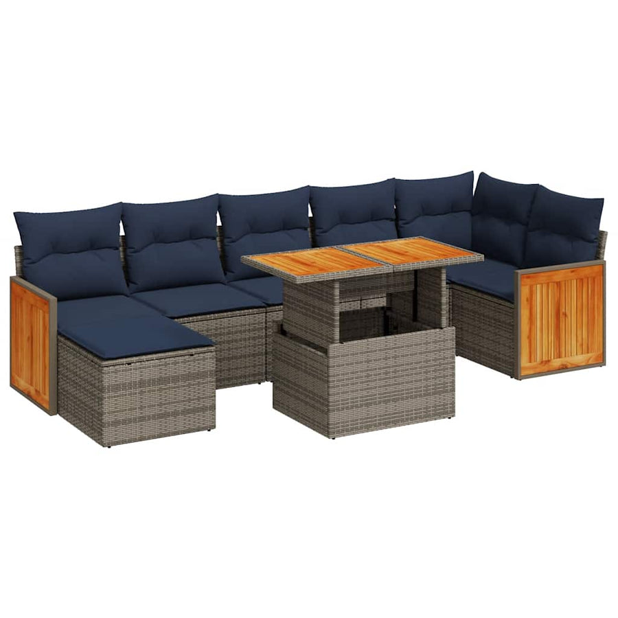 8-delige Loungeset met kussens poly rattan acacia bruin