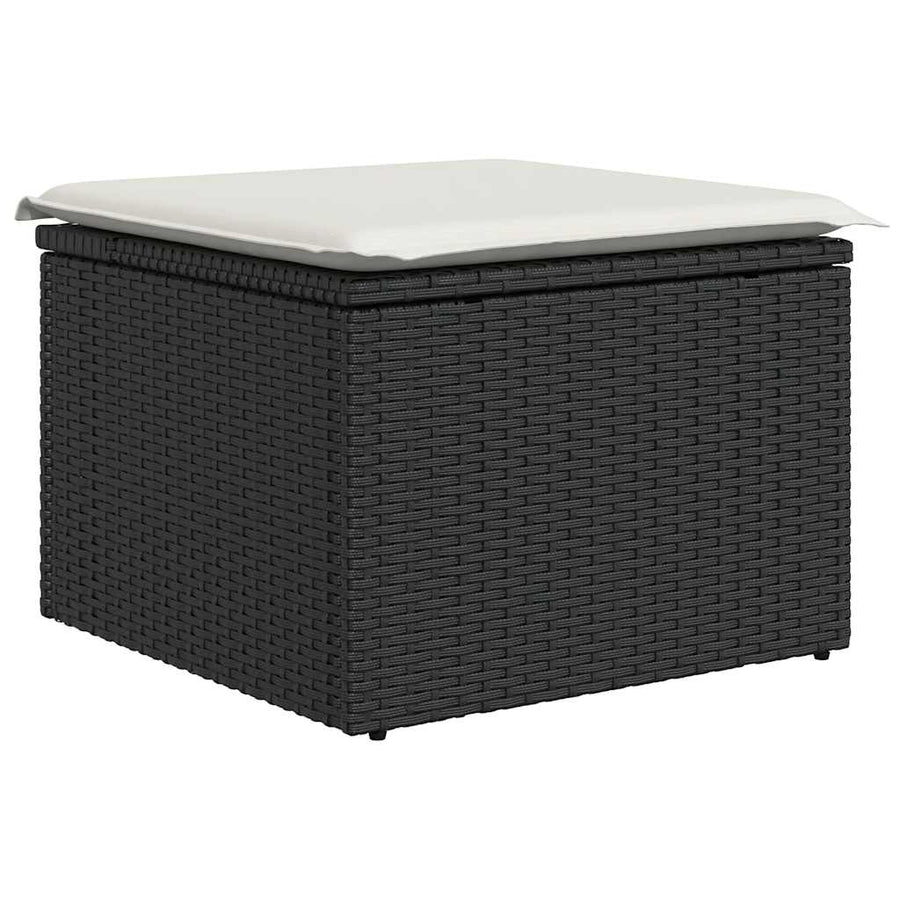 7-delige Loungeset met kussens poly rattan acacia zwart