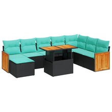 11-delige Loungeset met kussens poly rattan acacia zwart