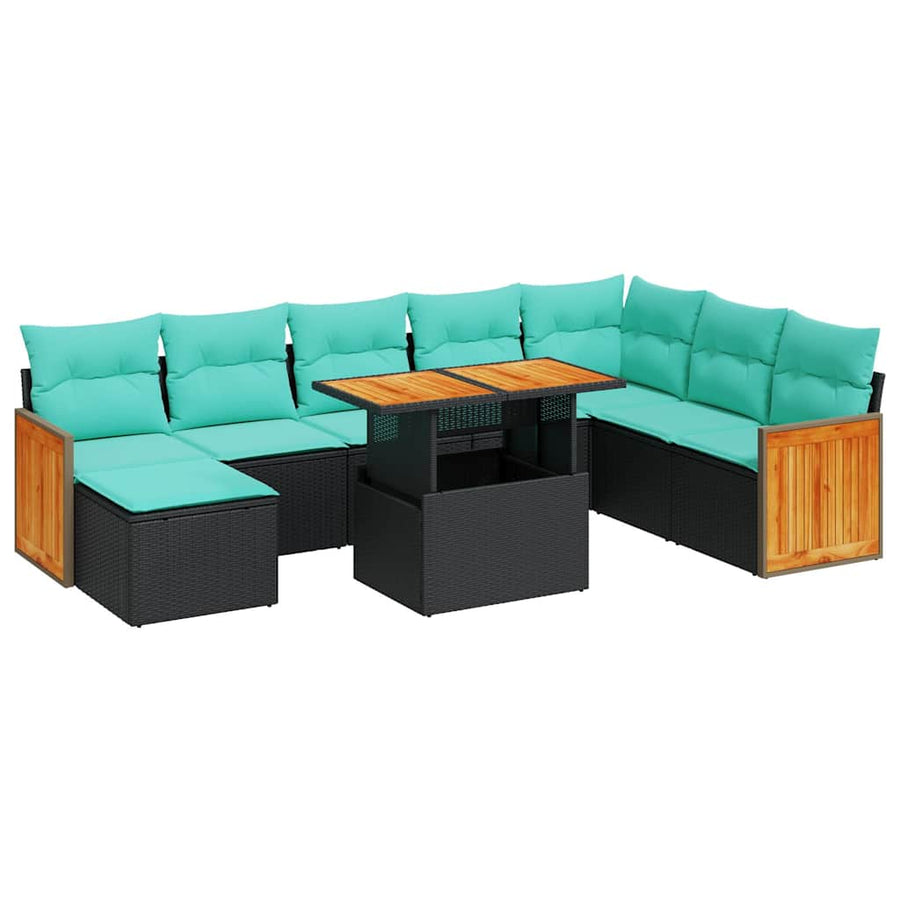 11-delige Loungeset met kussens poly rattan acacia zwart
